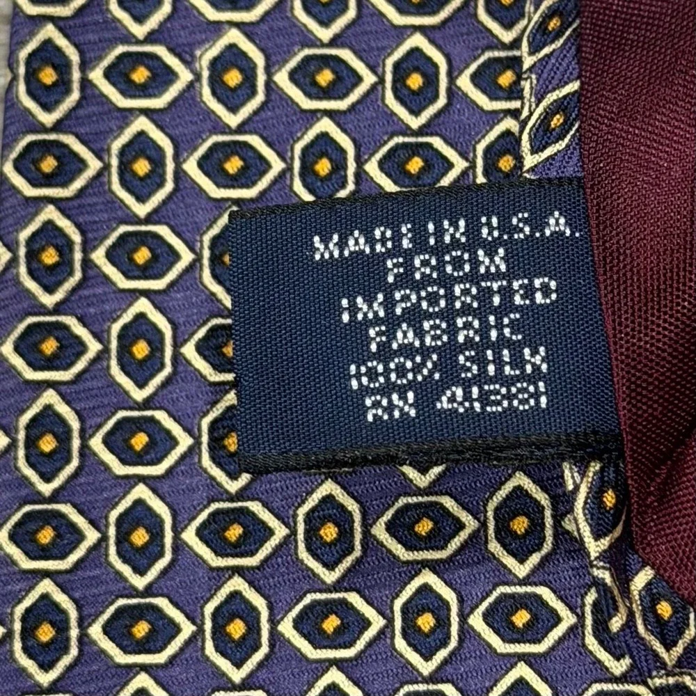 Vtg Polo Ralph Lauren Silk Tie Purple‎ Gold Geometric Medallion Made by Hand USA